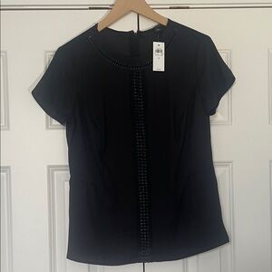 Ann Taylor Lace Insert Black Women's Short Sleeve Blouse